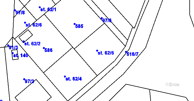 Parcela st. 62/5 v KÚ Mlékosrby, Katastrální mapa