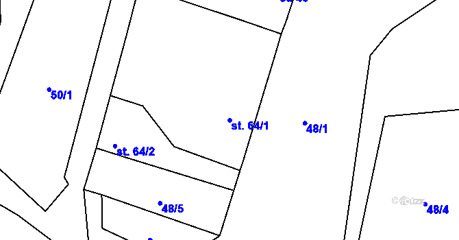 Parcela st. 64/1 v KÚ Mlékosrby, Katastrální mapa