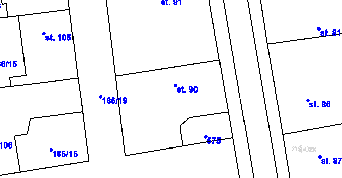 Parcela st. 90 v KÚ Mlékosrby, Katastrální mapa