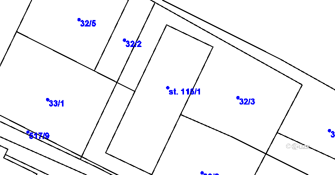 Parcela st. 115/1 v KÚ Mlékosrby, Katastrální mapa