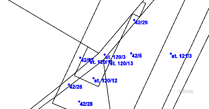 Parcela st. 120/3 v KÚ Mlékosrby, Katastrální mapa