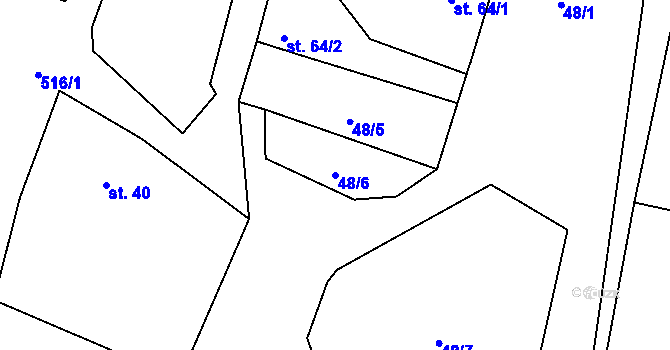 Parcela st. 48/6 v KÚ Mlékosrby, Katastrální mapa