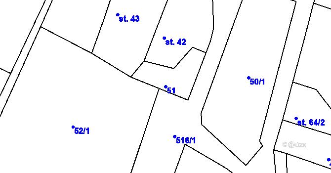 Parcela st. 51 v KÚ Mlékosrby, Katastrální mapa
