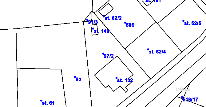 Parcela st. 97/2 v KÚ Mlékosrby, Katastrální mapa