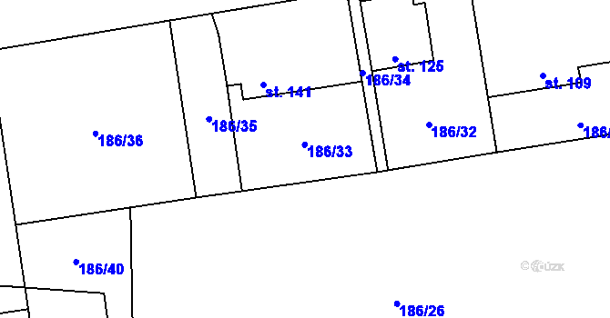 Parcela st. 186/33 v KÚ Mlékosrby, Katastrální mapa