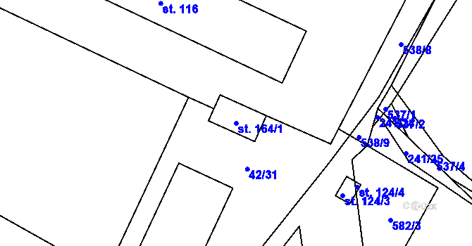 Parcela st. 164/1 v KÚ Mlékosrby, Katastrální mapa