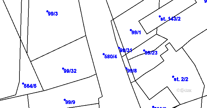 Parcela st. 580/4 v KÚ Mlékosrby, Katastrální mapa