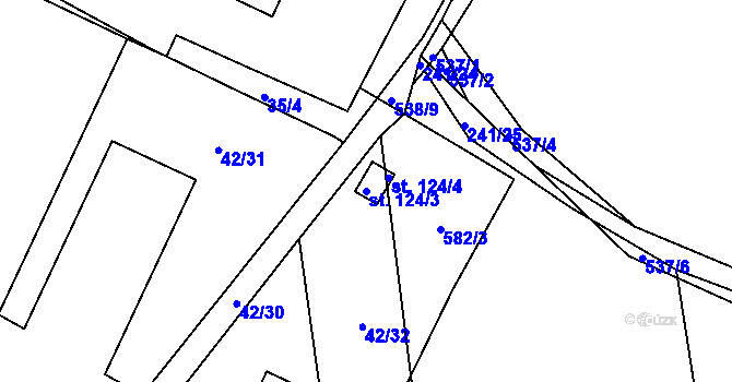 Parcela st. 124/3 v KÚ Mlékosrby, Katastrální mapa