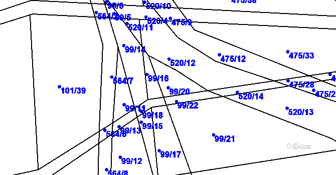 Parcela st. 99/20 v KÚ Mlékosrby, Katastrální mapa
