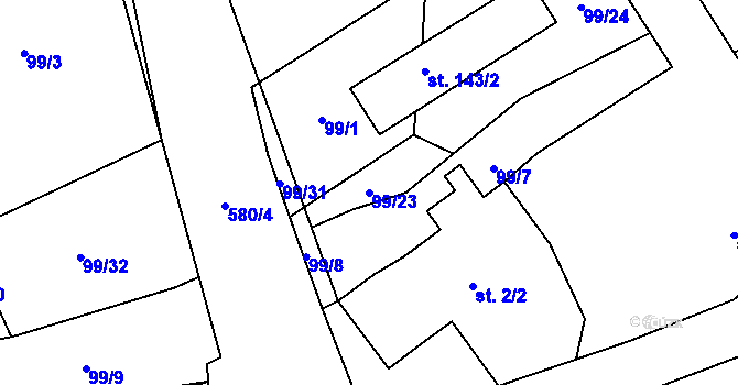Parcela st. 99/23 v KÚ Mlékosrby, Katastrální mapa