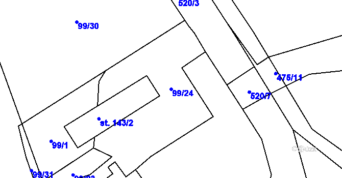 Parcela st. 99/24 v KÚ Mlékosrby, Katastrální mapa