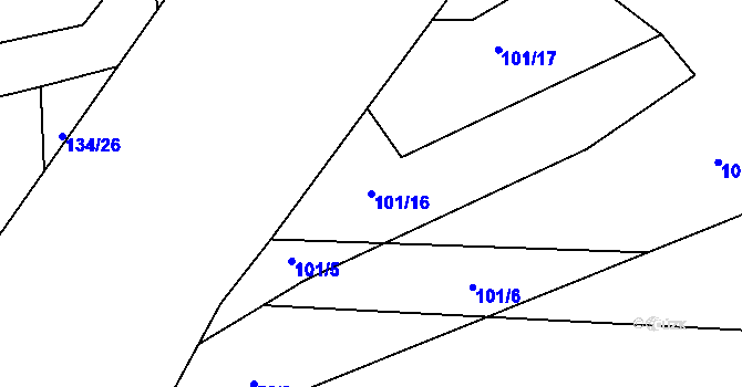 Parcela st. 101/16 v KÚ Mlékosrby, Katastrální mapa