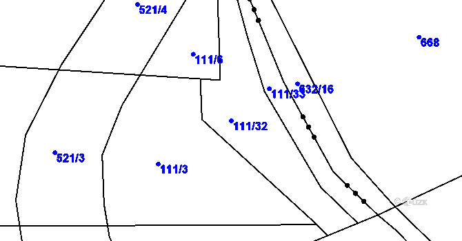 Parcela st. 111/32 v KÚ Mlékosrby, Katastrální mapa