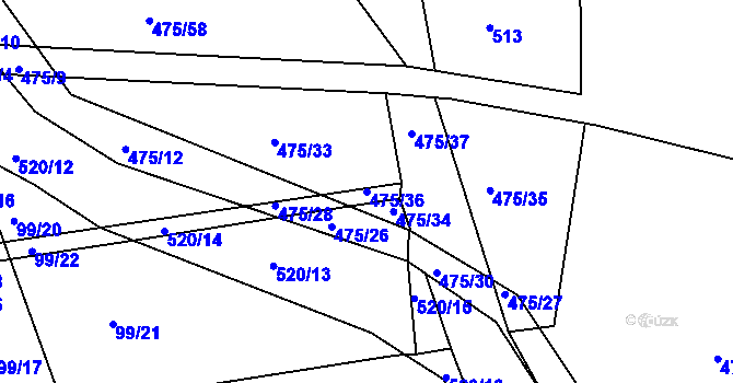 Parcela st. 475/36 v KÚ Mlékosrby, Katastrální mapa