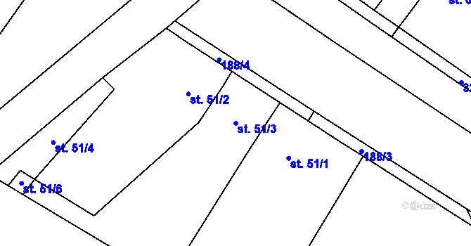 Parcela st. 51/3 v KÚ Mlýnec u Kopidlna, Katastrální mapa