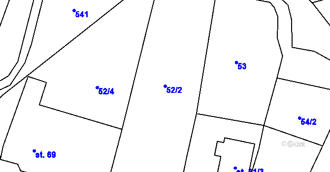 Parcela st. 52/2 v KÚ Mlýnec u Kopidlna, Katastrální mapa