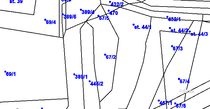 Parcela st. 67/2 v KÚ Mlýnec u Kopidlna, Katastrální mapa