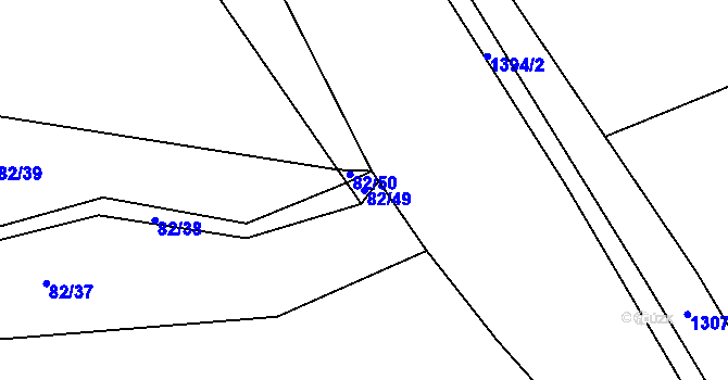 Parcela st. 82/49 v KÚ Mlýnec u Kopidlna, Katastrální mapa