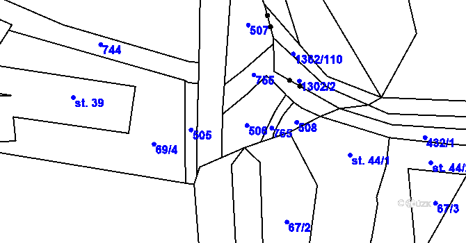 Parcela st. 389/4 v KÚ Mlýnec u Kopidlna, Katastrální mapa