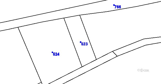 Parcela st. 523 v KÚ Mlýnec u Kopidlna, Katastrální mapa