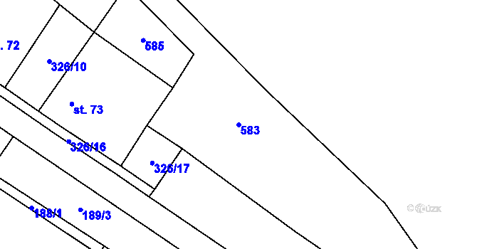 Parcela st. 583 v KÚ Mlýnec u Kopidlna, Katastrální mapa