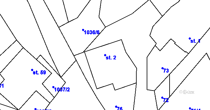 Parcela st. 2 v KÚ Mlýny u Choustníku, Katastrální mapa