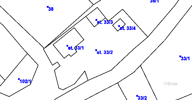 Parcela st. 33/2 v KÚ Mlýny u Choustníku, Katastrální mapa