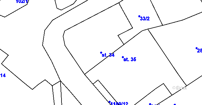Parcela st. 34 v KÚ Mlýny u Choustníku, Katastrální mapa
