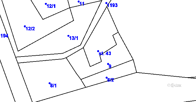 Parcela st. 43 v KÚ Mlýny u Choustníku, Katastrální mapa