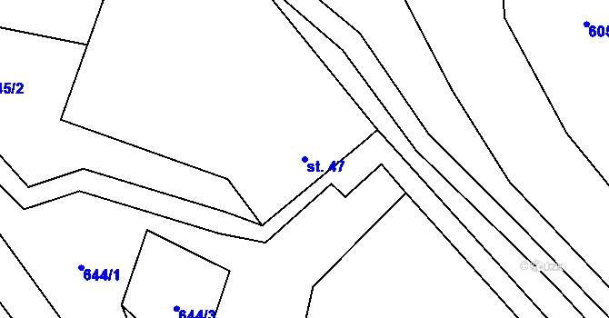 Parcela st. 47 v KÚ Mlýny u Choustníku, Katastrální mapa
