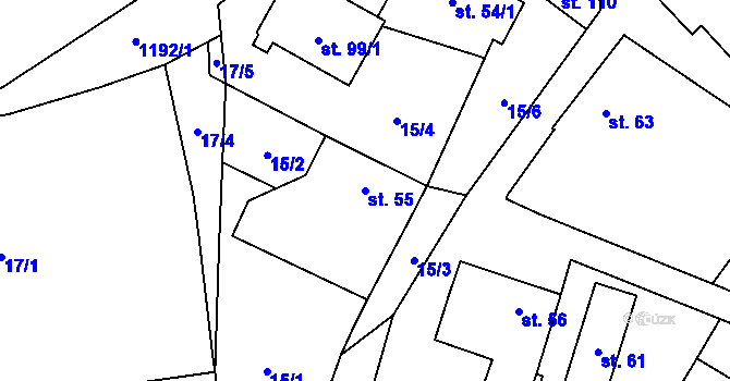 Parcela st. 55 v KÚ Mlýny u Choustníku, Katastrální mapa