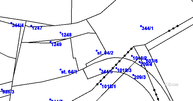Parcela st. 64/2 v KÚ Mlýny u Choustníku, Katastrální mapa
