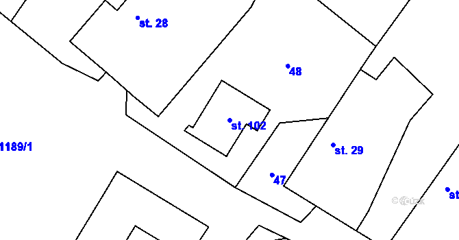 Parcela st. 102 v KÚ Mlýny u Choustníku, Katastrální mapa