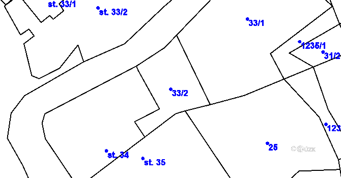 Parcela st. 33/2 v KÚ Mlýny u Choustníku, Katastrální mapa