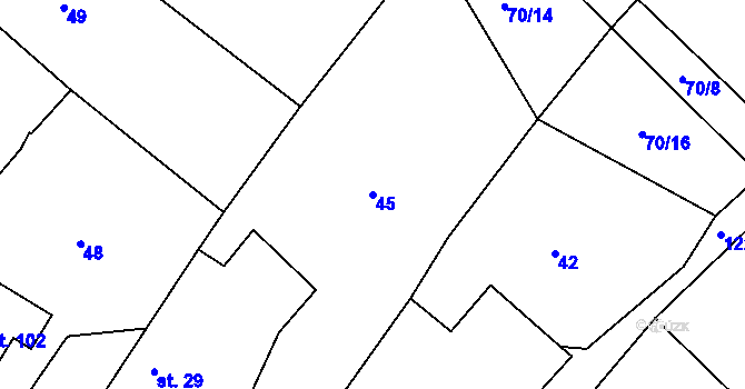 Parcela st. 45 v KÚ Mlýny u Choustníku, Katastrální mapa