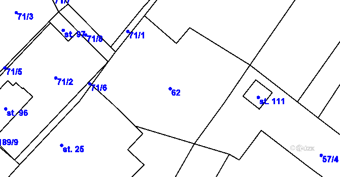Parcela st. 62 v KÚ Mlýny u Choustníku, Katastrální mapa
