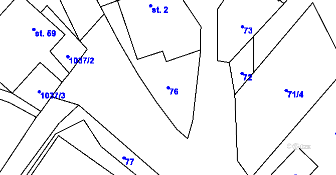 Parcela st. 76 v KÚ Mlýny u Choustníku, Katastrální mapa