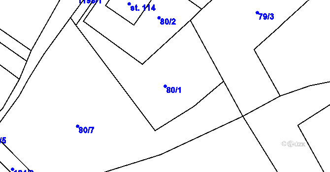 Parcela st. 80/1 v KÚ Mlýny u Choustníku, Katastrální mapa