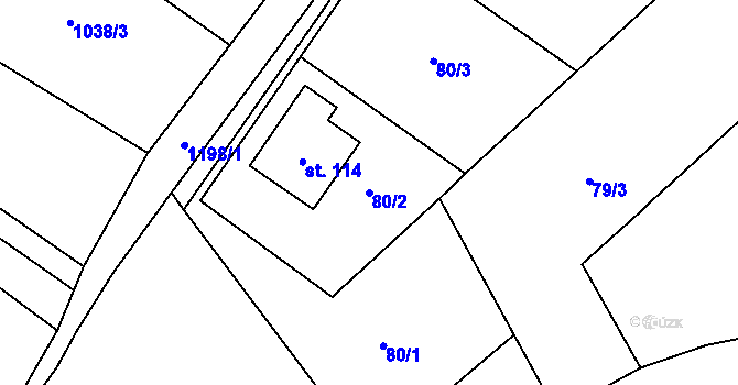 Parcela st. 80/2 v KÚ Mlýny u Choustníku, Katastrální mapa