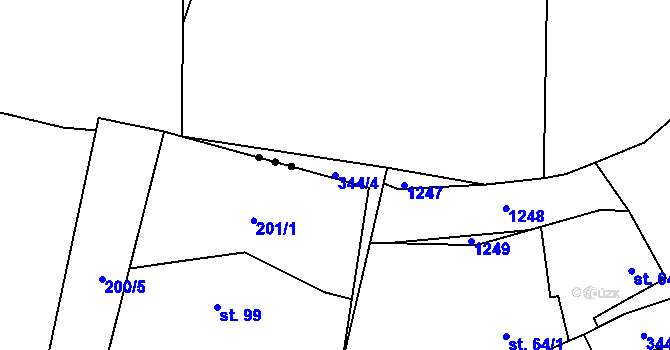 Parcela st. 344/4 v KÚ Mlýny u Choustníku, Katastrální mapa
