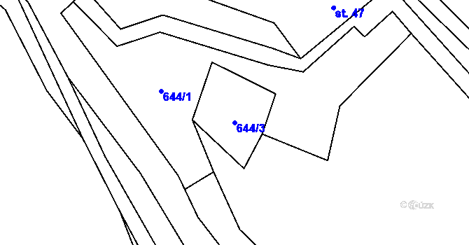 Parcela st. 644/3 v KÚ Mlýny u Choustníku, Katastrální mapa