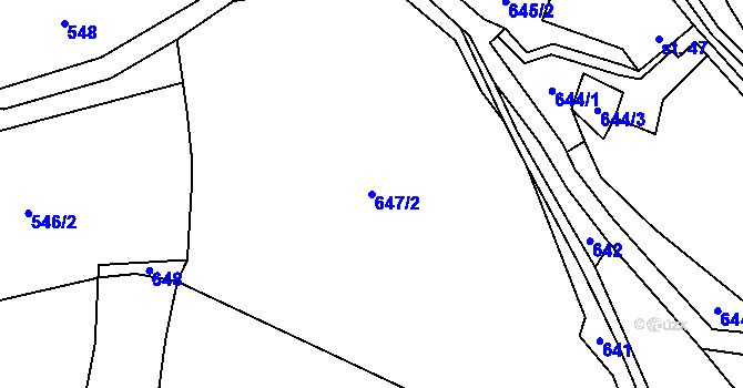 Parcela st. 647/2 v KÚ Mlýny u Choustníku, Katastrální mapa