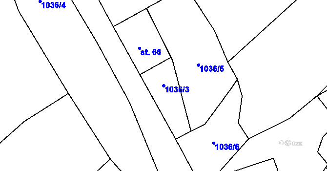 Parcela st. 1036/3 v KÚ Mlýny u Choustníku, Katastrální mapa