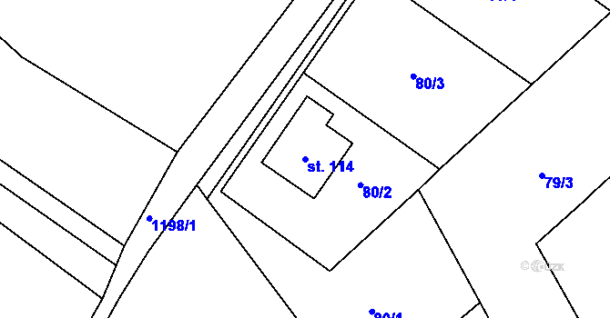 Parcela st. 114 v KÚ Mlýny u Choustníku, Katastrální mapa