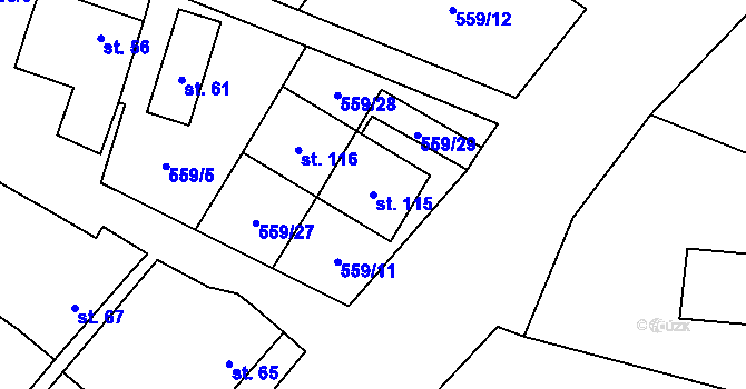 Parcela st. 115 v KÚ Mlýny u Choustníku, Katastrální mapa