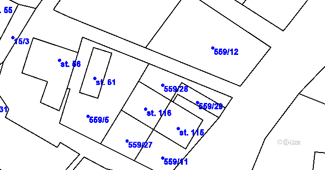 Parcela st. 559/28 v KÚ Mlýny u Choustníku, Katastrální mapa