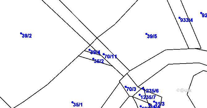 Parcela st. 70/11 v KÚ Mlýny u Choustníku, Katastrální mapa