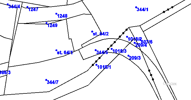 Parcela st. 344/5 v KÚ Mlýny u Choustníku, Katastrální mapa
