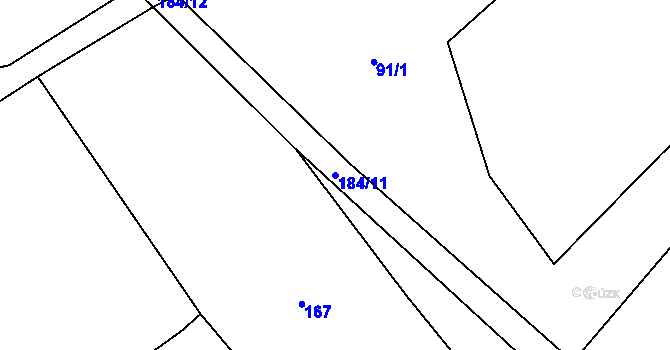 Parcela st. 184/11 v KÚ Mlýny u Choustníku, Katastrální mapa