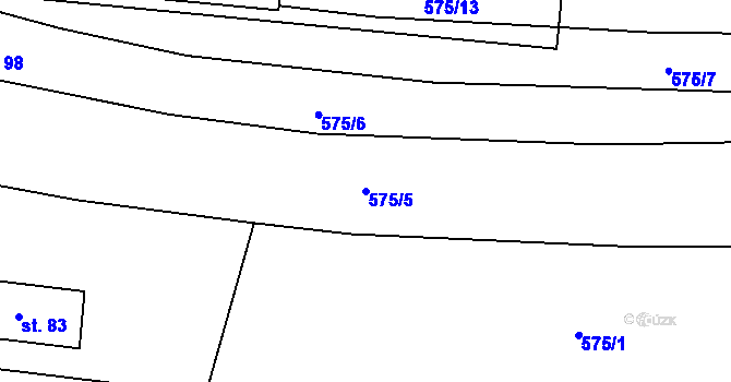 Parcela st. 575/5 v KÚ Mlýny u Choustníku, Katastrální mapa